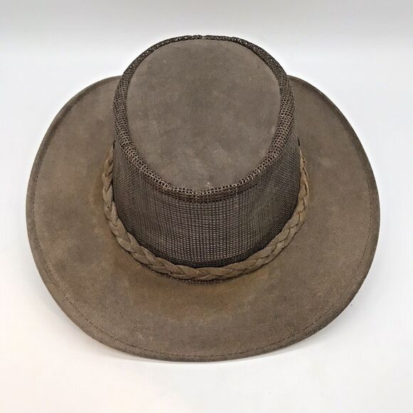 Minnetonka The Air Flow Hat Mens M Brown Leather Outback Safari Rustic Headwear - Picture 5 of 10